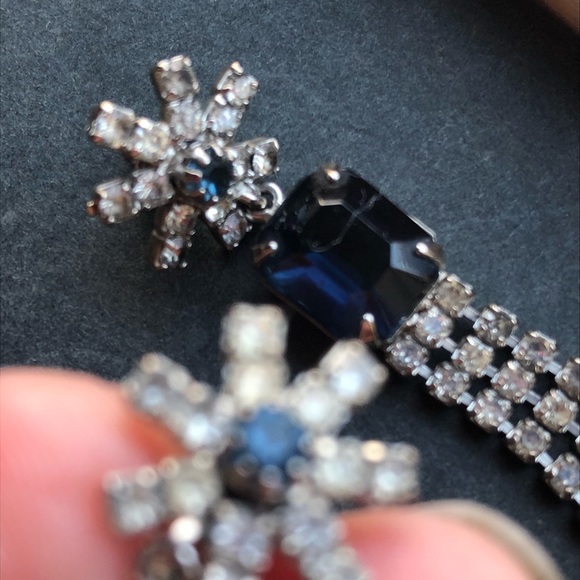 Blue topaz stone & white rhinestone drop earrings - Picture 4 of 8